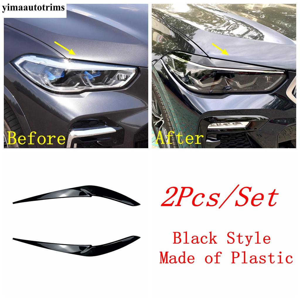 

2pcs Head Light Lamp Eyebrow Eyelid Strip Decor Cover Trim For BMW X5 G05 - 2024 Carbon Fiber / Black Exterior Accessories Black Style