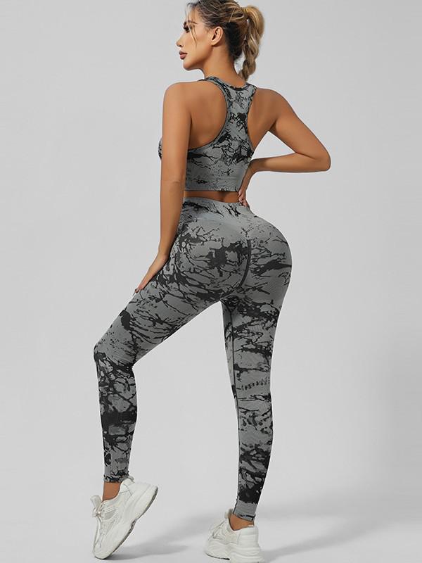Seamless Tie-Dye Yoga Set: Beautiful Back Sports Bra & High-Waist Peach-Lifting Leggings for Women