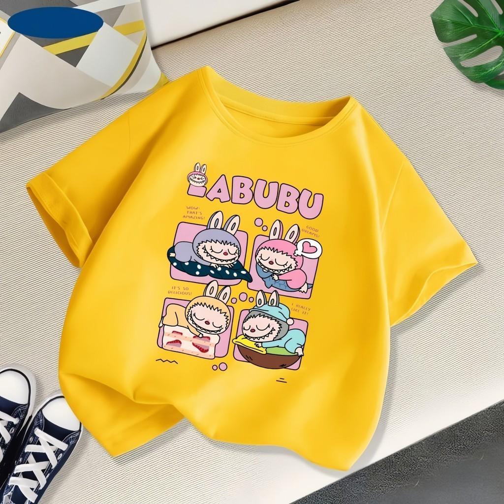 4-14 Years Old Labubu Cartoon Printed Children's Short Sleeved Girls' Round Neck Top Summer Children's T-shirt Casual Children's Clothing