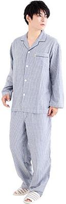 Amour gefärbter Doppelgaze gestreifter mittlerer Herrenpyjama, Marineblau,