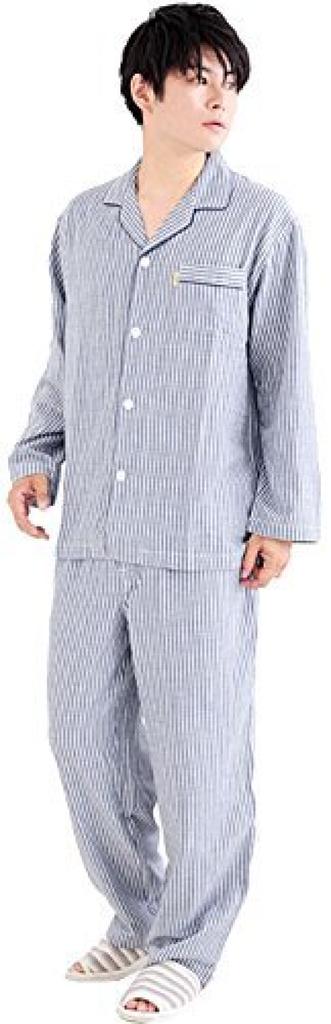 Amour Dyed Double Gauze Striped Medium Men's Pajamas, Navy,