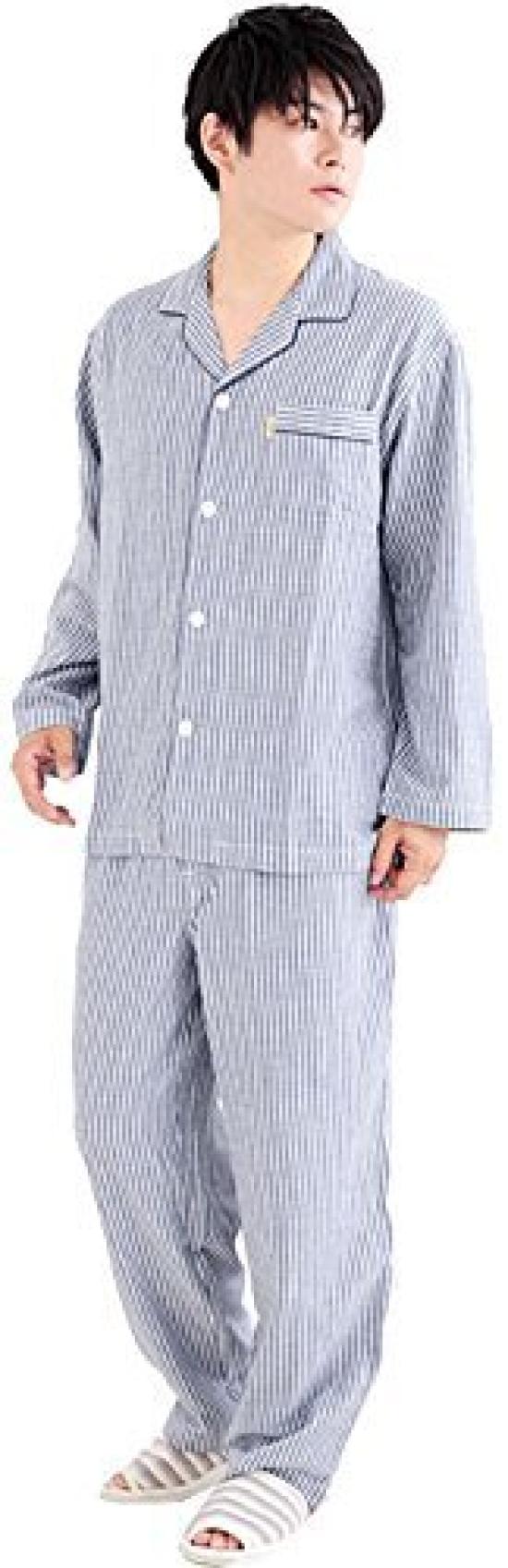 

Пижама мужская из двойной марли с полосками, окрашенная методом Амур, средняя, темно-синяя,