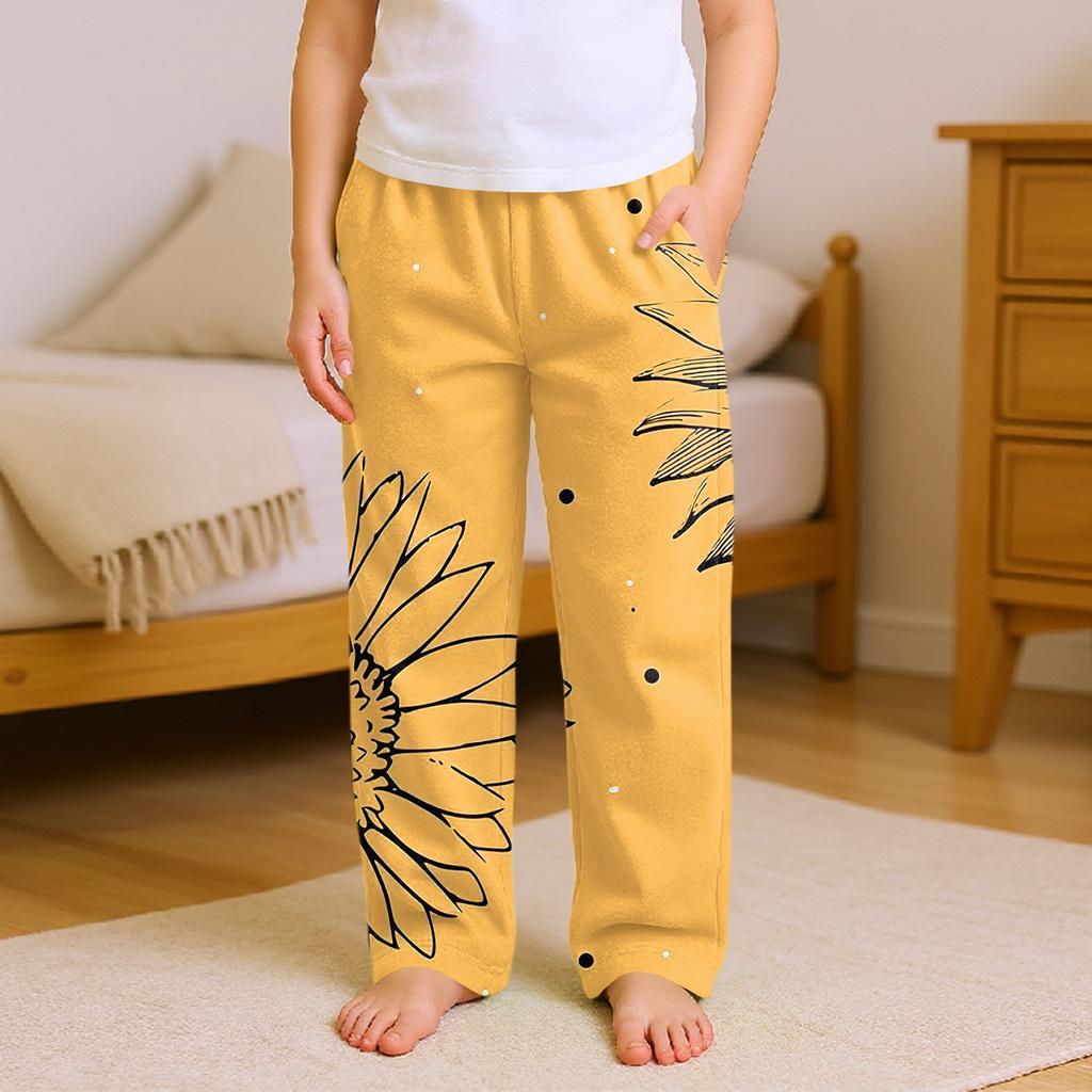 Fashionable Children's Versatile Retro Floral Print Pocket Casual Pants