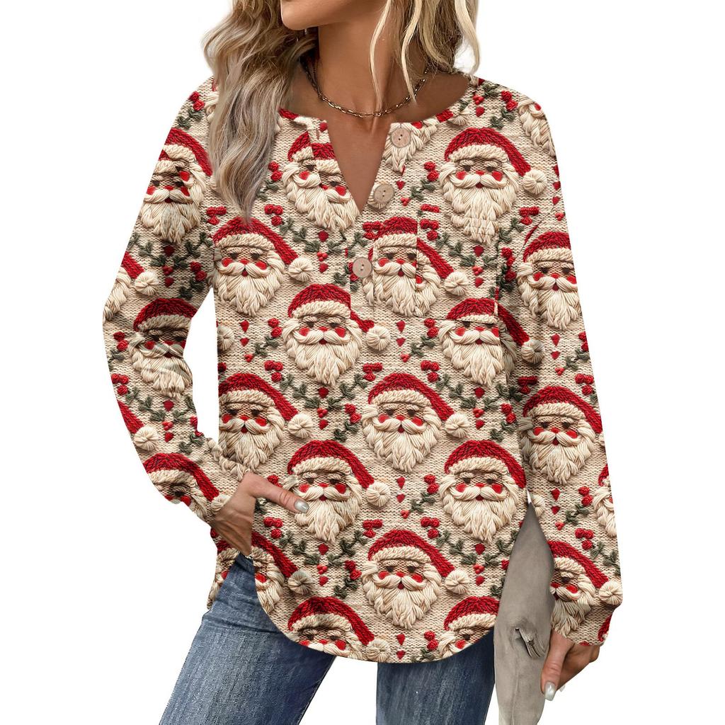 Women's Fashion Long Sleeve Christmas Loose Long Sleeve Casual Top