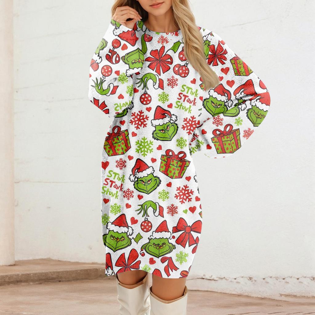 Women's Round Neck Casual Long Sleeve Plush Dresses