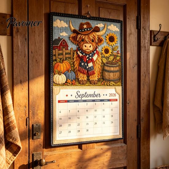 Highland Cow Wall Calendar Farmhouse DIY Kit for 12 Months, Handmade Personalized Paper And Cloth Craft Set, Rustic Home Office Decor Monthly