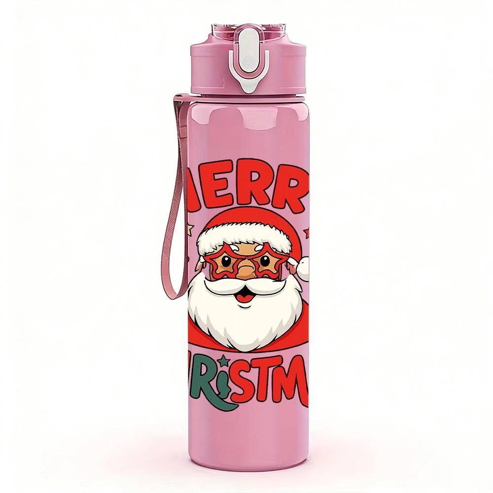1PC Vintage Merry Christmas Santa 750ml Color Plastic Sports Water Bottle Leakproof Flip Straw Lid Suitable for Sports Office Home Use