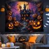 2D Creepy Halloween Tapestry Haunted Mansion with Bats Wall Hanging