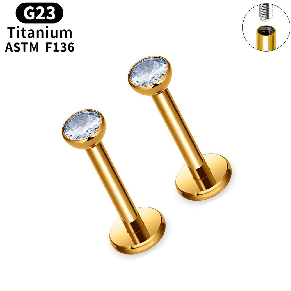 2pcs Titanium 16g Lip Labret Piercing Crystal Ball Monroe Lip Stud Helix Conch Tragus Cartilage Earrings 2/3/4mm CZ Body Jewelry