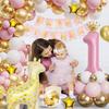 1St Birthday Decoration Girl Boy Pink Gold White Balloon Wreath Set With Gold Confetti Balloons