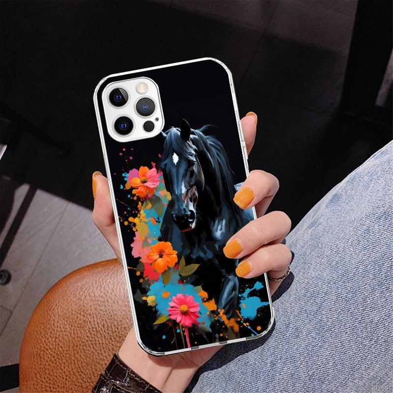 Animal Black Horse Phone Case For iPhone 17 Air 16 Pro Max 16E 15 + 14 Plus 11 12 13 Mini 7 8 SE Gift Print Cover Fundas 16 Pro