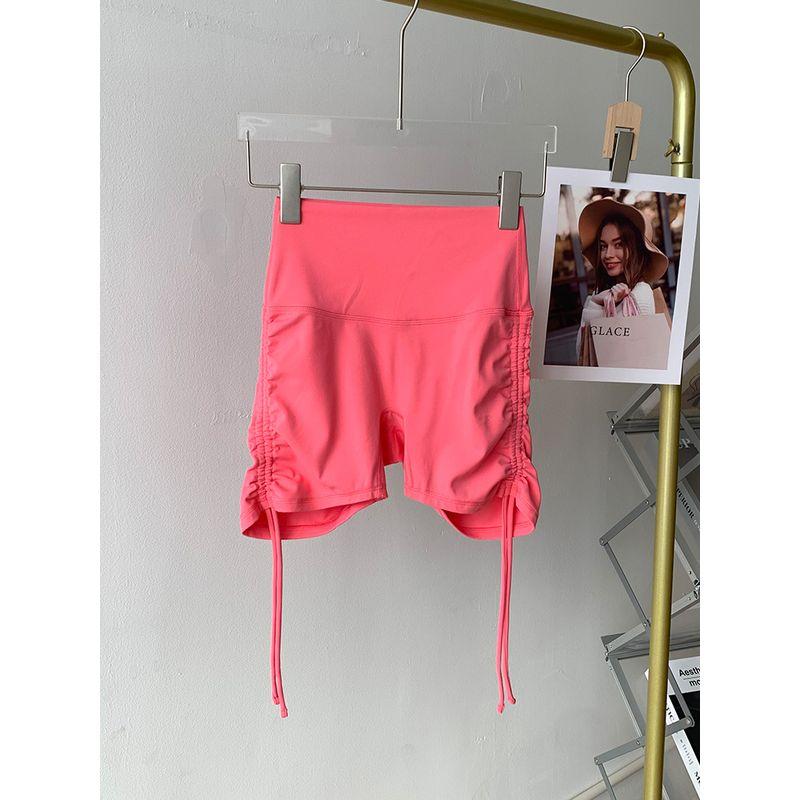 Lu Same Style High Waist Hip Lifting Sport Shorts Women's New Tight Pleating Yoga Pants Outwear Running Fitness Shorts