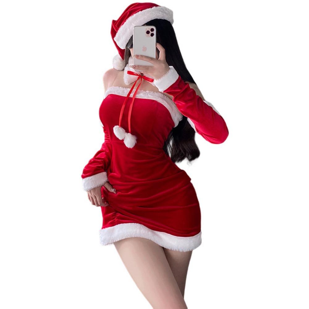 Xianyi Christmas Dress Slim Tube Top Dress Velvet Sexy Live Streaming Host Set Cosplay New Year Performance Suit S24
