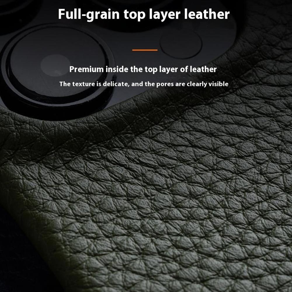 MELKCO For iPhone 14 Anti-drop Case Genuine Cow Leather+PC Phone Cover Compatible with MagSafe