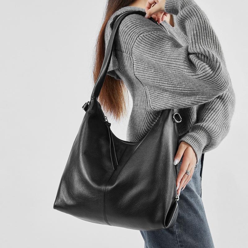 Genuine Leather Large Capacity Trendy New Korean Style Trendy and Fashionable Solid Color Casual Commuter One Shoulder Tote Bag Women's Bag