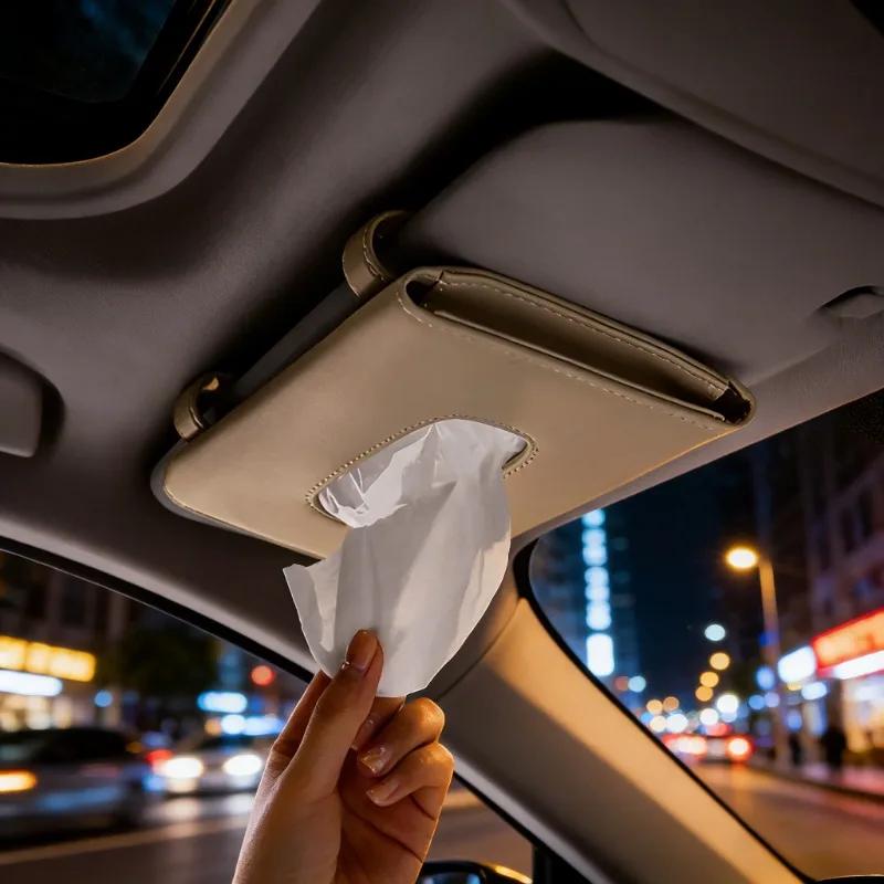 Sun Visor Hanging Tissue Box Holder 1PC PU Leather Auto Car Truck Vehicle Interior Storage Decoration Practical Car Accessories