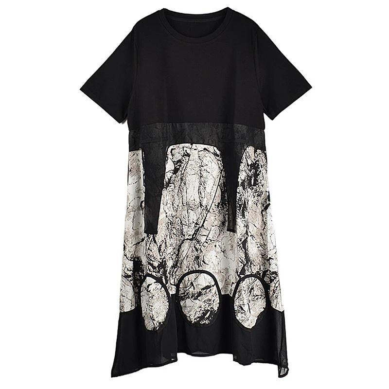 

XITAO женское новое простое платье нерегулярной формы с принтом GJ1021 One Size чёрный