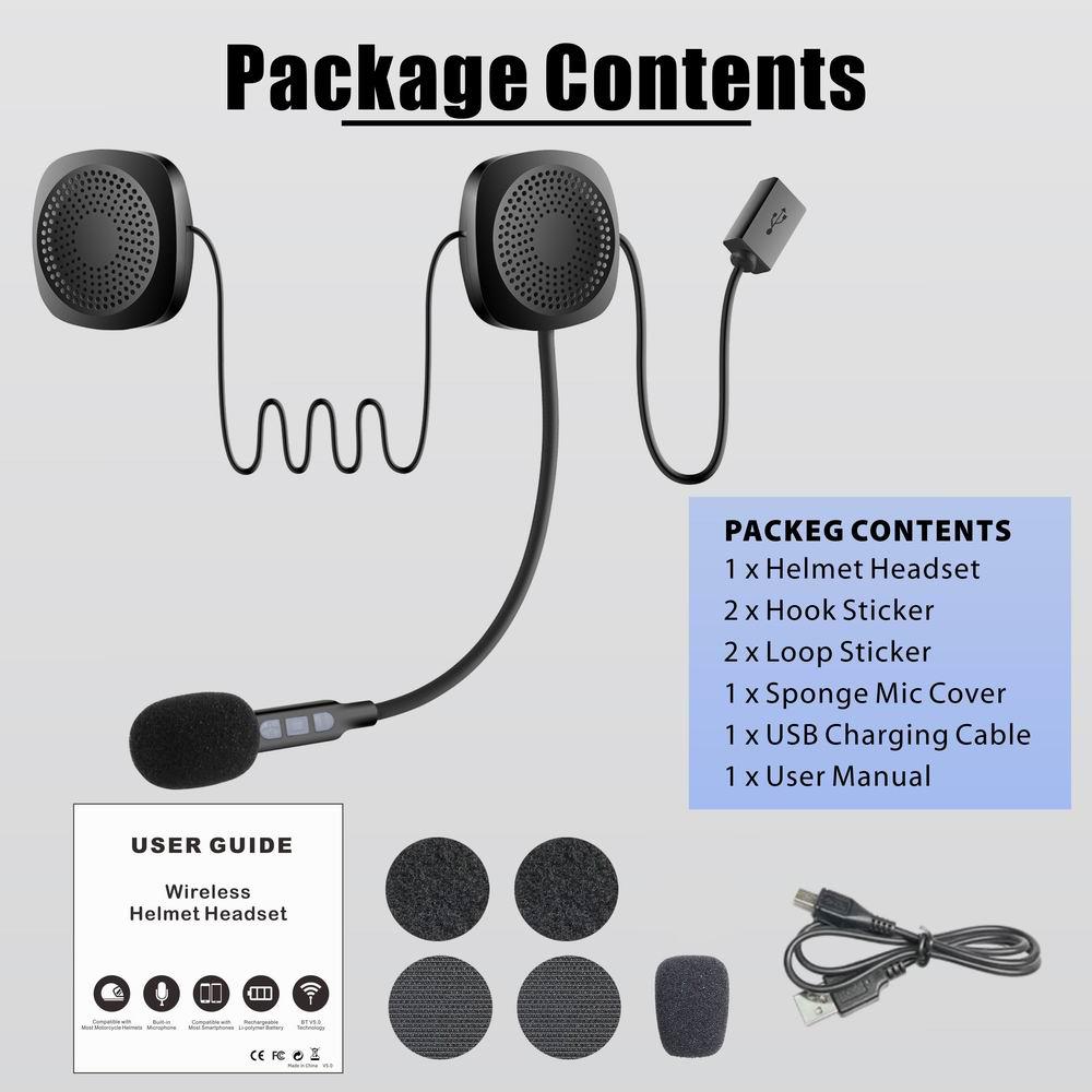 Bluetooth 5.0 Wireless Ultra-Thin Motorcycle Helmet Earphone Headset Bt Speaker Headset Helmet With Microphone Sponge