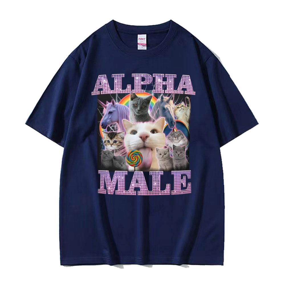 Alpha Männchen Lustige Katze Einhorn Regenbogen T-Shirt Unisex Damen Mode Kawaii Niedlich Kurzarm T-Shirt Baumwolle Locker Übergröße T-Shirt