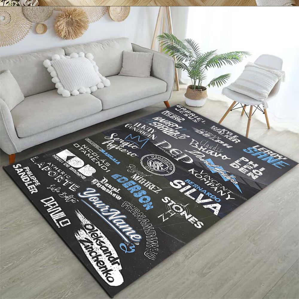 Manchester City Customize Text Floor Rug Office Rug Design for Dormitory Dining Room Foyer Hallway Anti-slip Rug Office home decor Wedding Party Gift