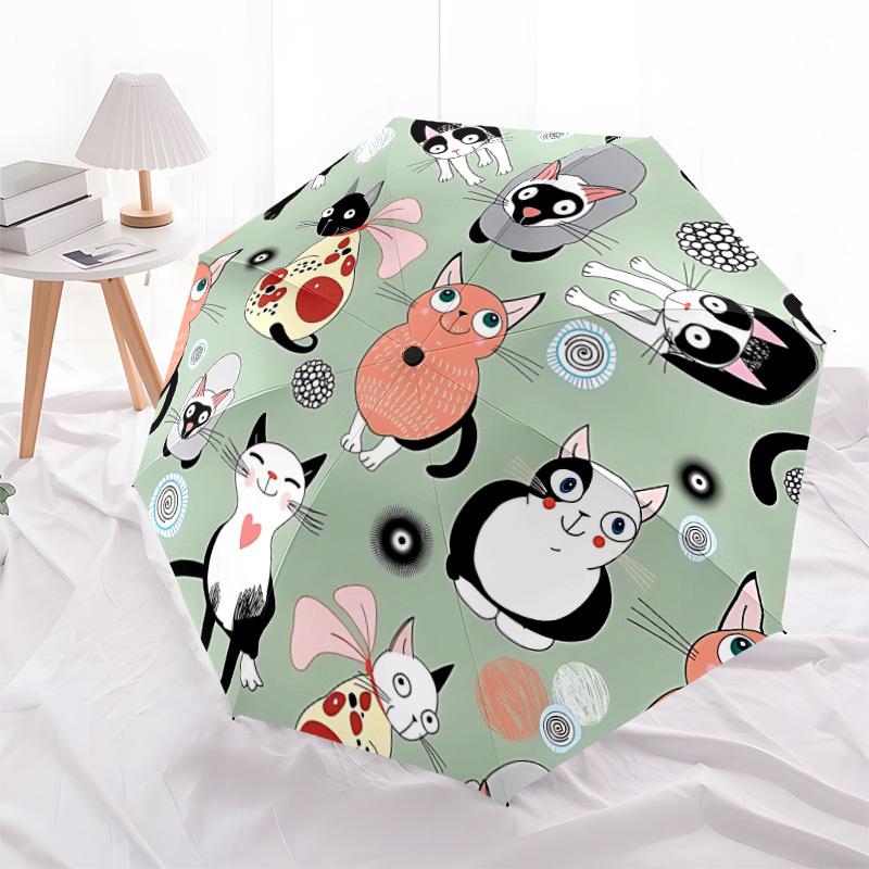 1pc Cat Pattern Automatic Opening and Closing Folding Umbrella with 8 Iron Ribs - Portable, Foldable for Travel yy251124088