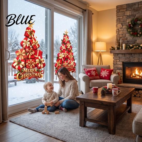 Removable PVC Glass Film Stacked Gift Boxes Christmas Tree Window Cling Creative Static Sticker Seasonal Ornamentation Decal for Holiday Home