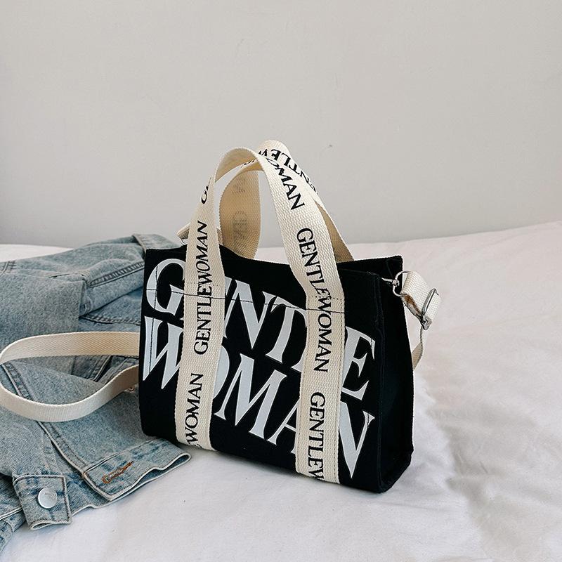Simple and Personalized Letter Printed Handheld Canvas Bag New Style Casual Shoulder Bag