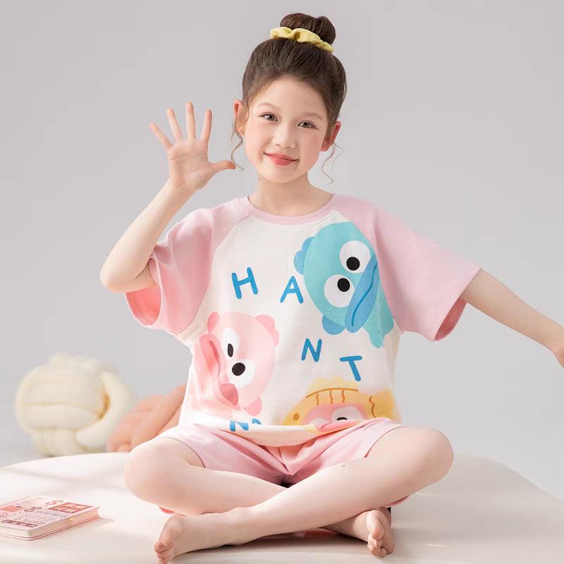 Melody Summer Loose Pajama Set for Girls - Thin Short Sleeve, Two-Piece, Medium & Large Sizes