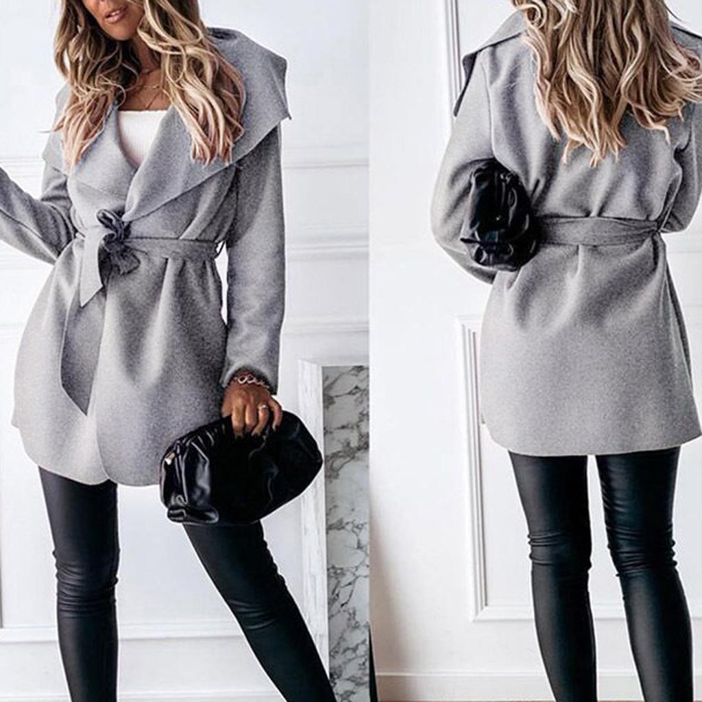 Dámské teplé zimní bundy Dlouhé pevné vlněné kabáty Blet Cardigan Outwear