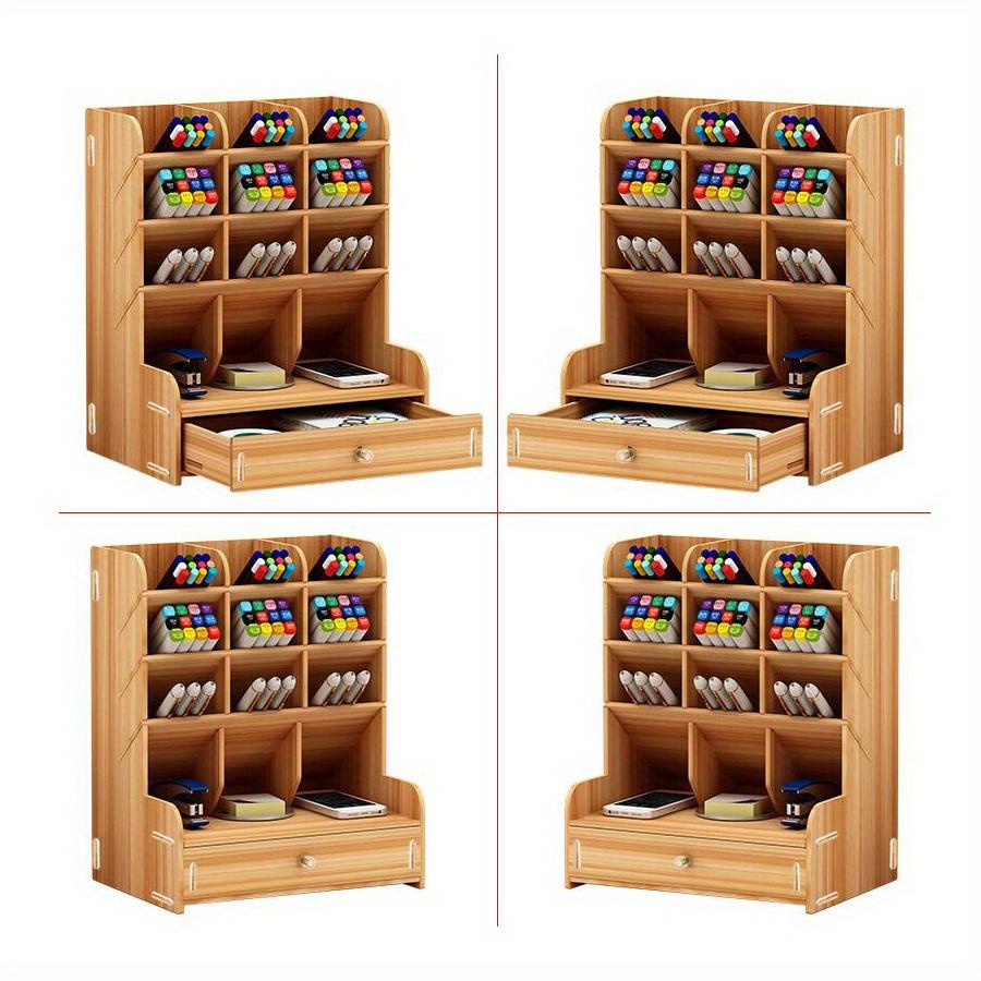 1pc A/B/C/D style Wooden Desk Organiser DIY pen container, Multiple grids Large Capacity Stationery Storage Pen Holder for Home,Office,School.