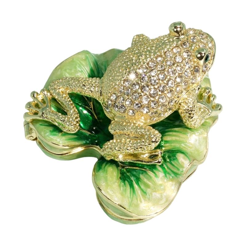 Animal Jewelry Holder with Lid, Metal Leaf Figure for Earring Storage, Dresser Display, Desk Accent, Small Item Case