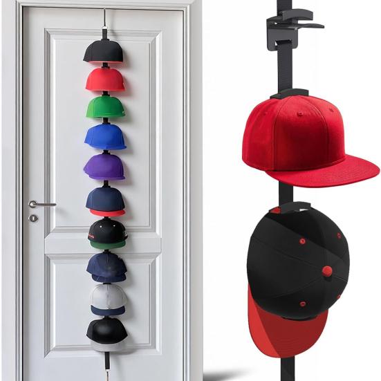 Door Hat Rack Two-Way Hanging Caps with Display Hooks Hanger Bedroom Entrance Garage Doors Baseball Caps Storage Organizer Hanger Rack