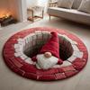 3D Christmas Rug Santa Claus Gnome Quilted Round Floor Mat Optical Illusion Depth Pattern Decorative Area Rug for Living Room Bedroom