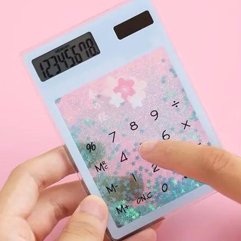 Kreativ Huvudräknare med Drivsand Söt Kalkylator Transparent Kalkylator Solenergi Kalkylator Student Bärbar Touch Mini Solkalkylator