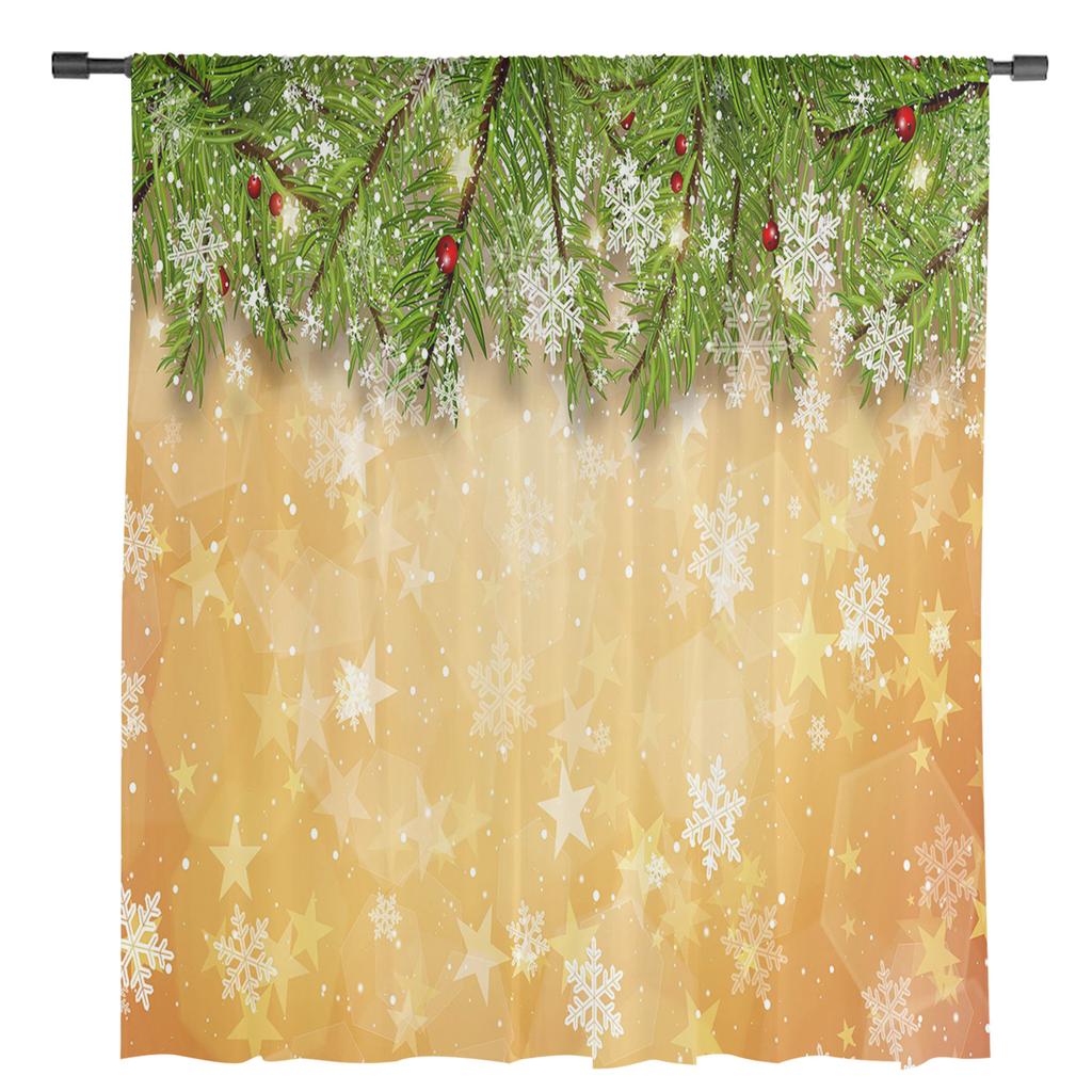 Christmas Snowflake Background Tulle Window Curtains Living Room Organza Sheer Voile Curtain Bedroom Kitchen Home Decor Drape
