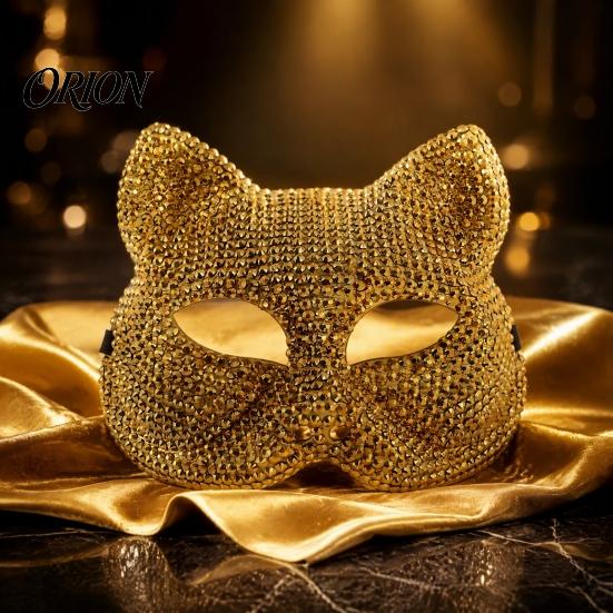 Luxury Rhinestone Costume Mask Full Halloween Mask, Sparkling Skull And Cat Face Carnival Adjustable Elastic Straps for Theme Dances