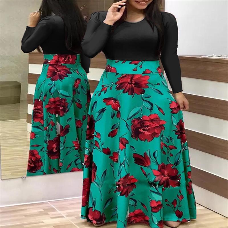 Explosiver Stil Blumenmuster Farbkombination Kurzarm Große Größe Kleid Damen