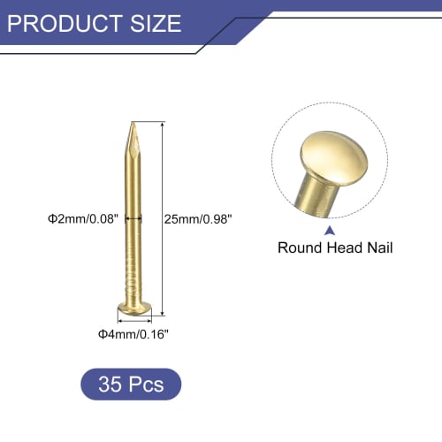 uxcell 35pcs Small Thin Nails, 2x25mm (DxL), Small Brass Round Head Nails for Hardware, DIY Wooden Projects, Decorative Boxes, and Home Use, Brass Col