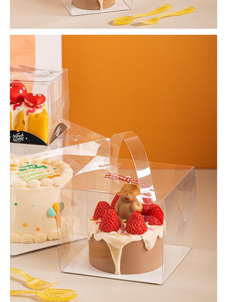 Four-Inch Transparent Cake Box with Handle for 2/3/5/6-Inch Western-Style Pastries