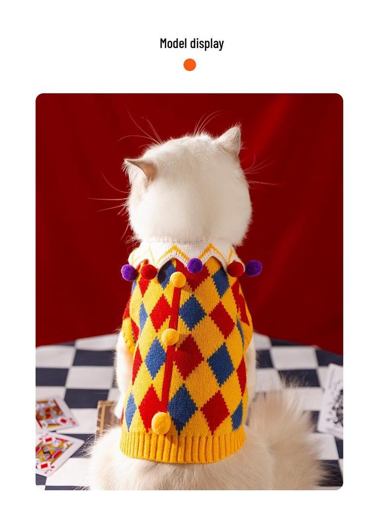 Autumn/Winter Warm Knitted Cat & Small Dog Sweater with Pompoms