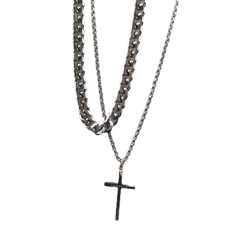 Cuban Chain Cross Pendant Necklace For Menfashion Jewelry Ins Dance Hip -Hop Trendy Collarbone Men Chain