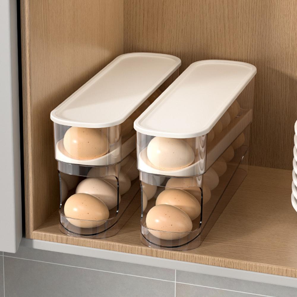 Automatic Egg Roller Container With 2 Layer Stable Saving Space Egg Storage Rack For Refrigerator Home