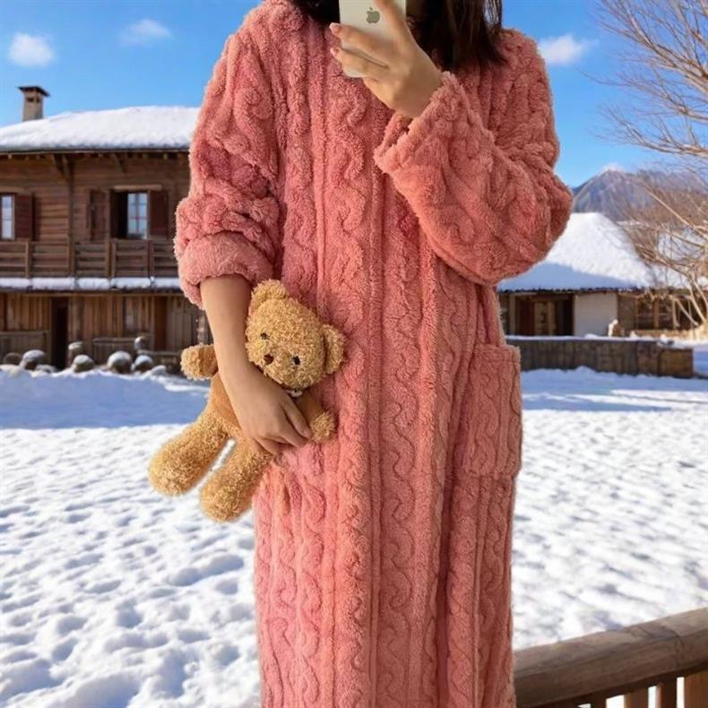 Women's Long Warm Nightgown - Cute, Cozy, Cold-Proof, Full-Body Bathrobe for Autumn/Winter