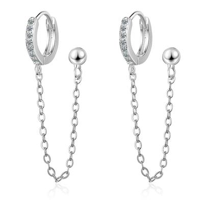 Neueste Sterling Silber Kettenohrringe mit doppeltem Ohrloch für Frauen Geschenk Goldfarben Lange Quaste Kugelohrringe Oorbellen