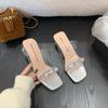 Rhinestone slippers women's fashion summer high sense transparent word with crystal thick heel high heel sandals