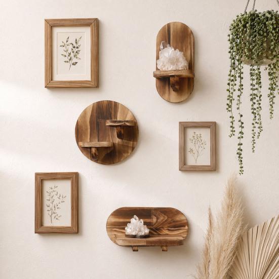 Wood Wall Shelf with Treatment Moisture-Proof Wooden Shelves Rounded Oval Design Organizer