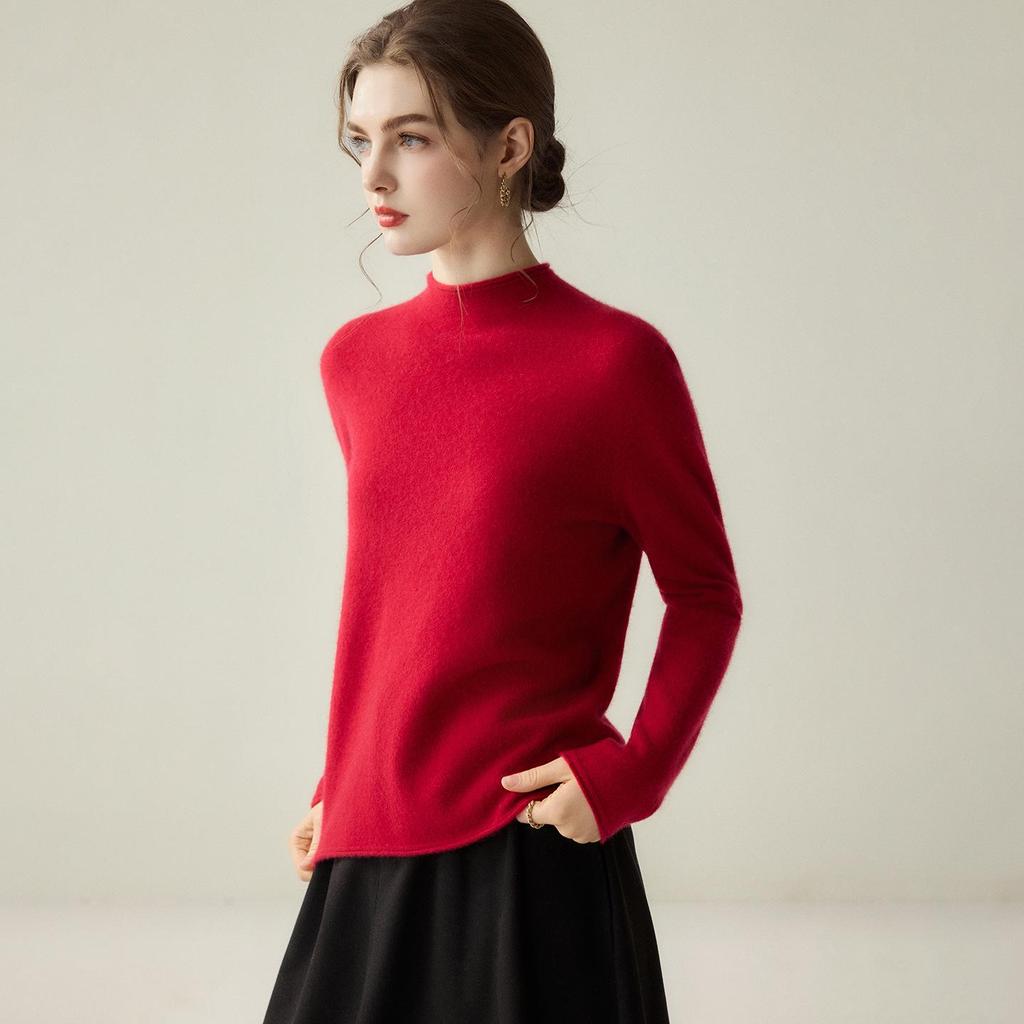 Damen Kaschmirpullover: Halbhoher Kragen, Langarm, Enganliegend, Gestrickter Pullover für Herbst/Winter