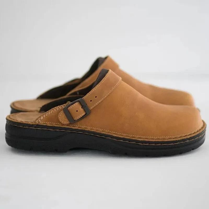 Papuci Jumătate Bărbați Modă Mărime Mare Sandale Casual din Piele Talpă Groasă Anti-Alunecare Pantofi de Vacanță Încălțăminte Clasică de Casă pentru Bărbați