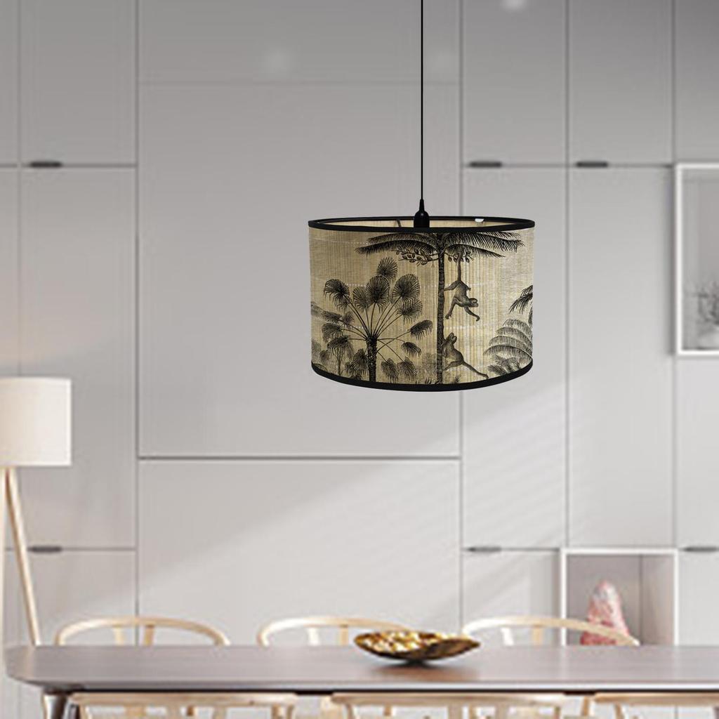 Drum Print Lamp Shade Chandelier Lamp Cover for E26/E27 Lampholder Retro Spider Decorative Bamboo Lampshade Cover