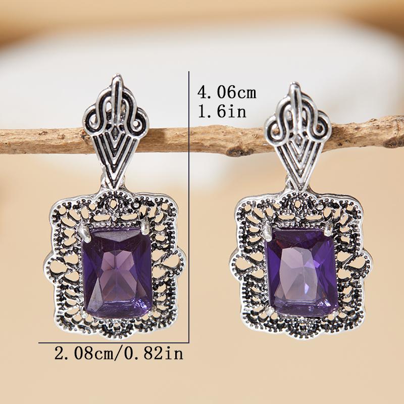 Palace Pattern Retro Women's Charm Purple Zircon Pendant Earrings Elegant Fashion Banquet Party Zircon Holiday Gift